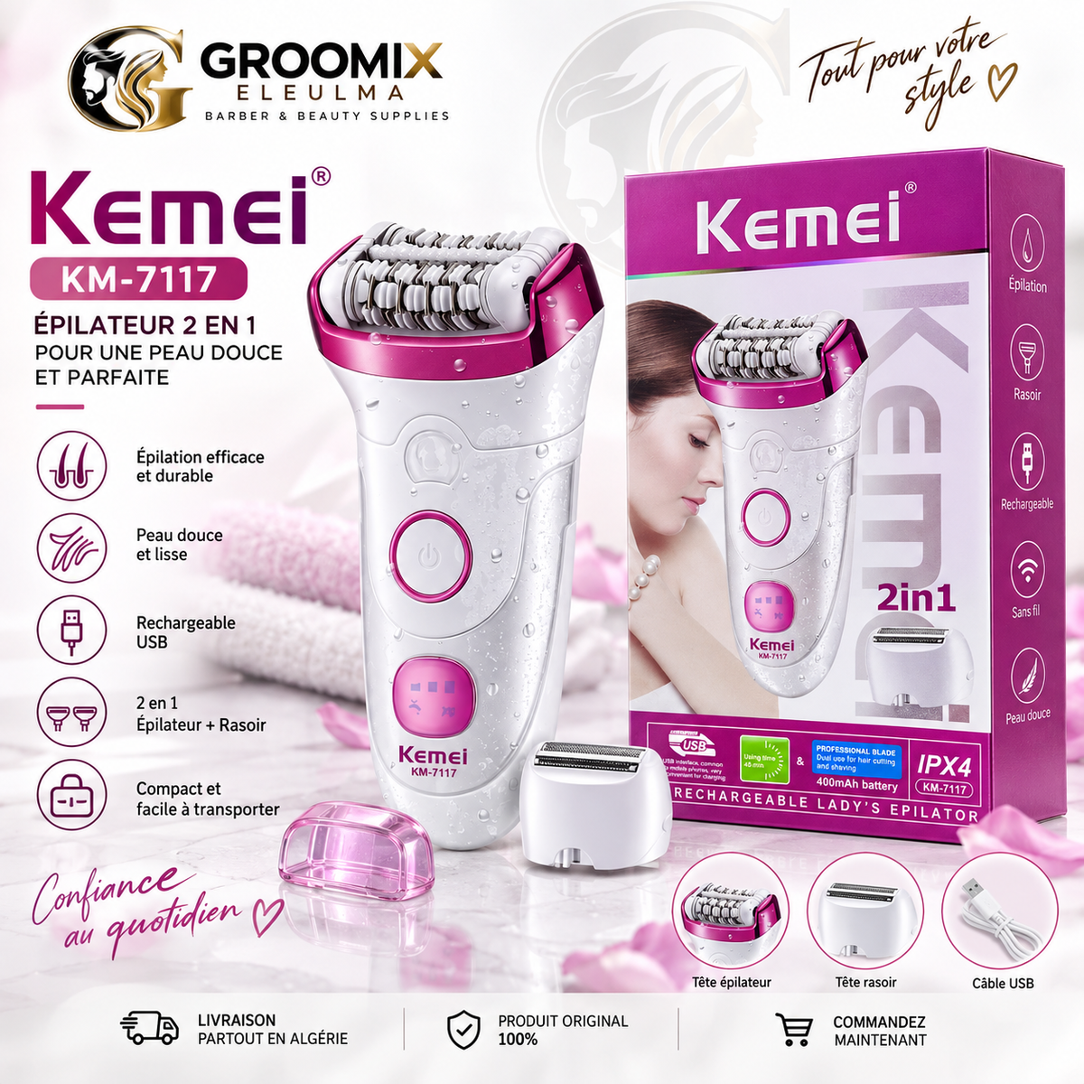 Kemei KM-7117 2-in-1 Rechargeable