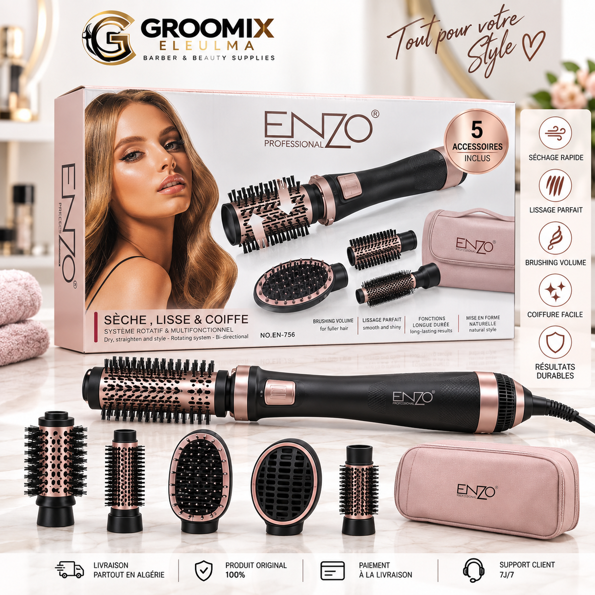 ENZO Professional EN-756 – Sèche, Lisse & Coiffe ✨